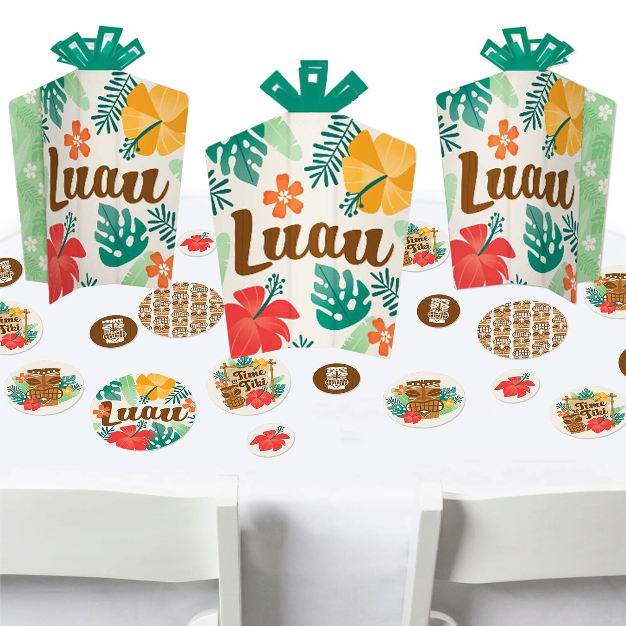 Big Dot of Happiness Tropical Luau - Hawaiian Beach Party Decor and Confetti - Terrific Table Centerpiece Kit - Set of 30